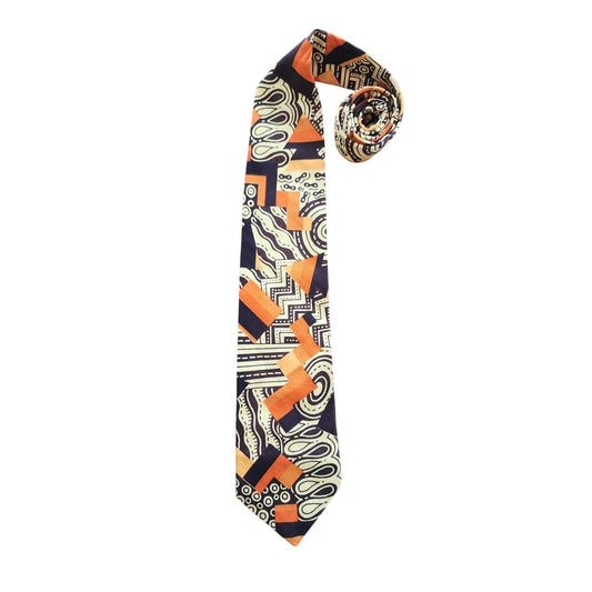 Vintage 60s Mens Wide tie Brown Orange Psychedelic Bold Print