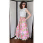 Vintage 70s Maxi Skirt Elastic Waist Pink Floral Print Saks Fifth Avenue