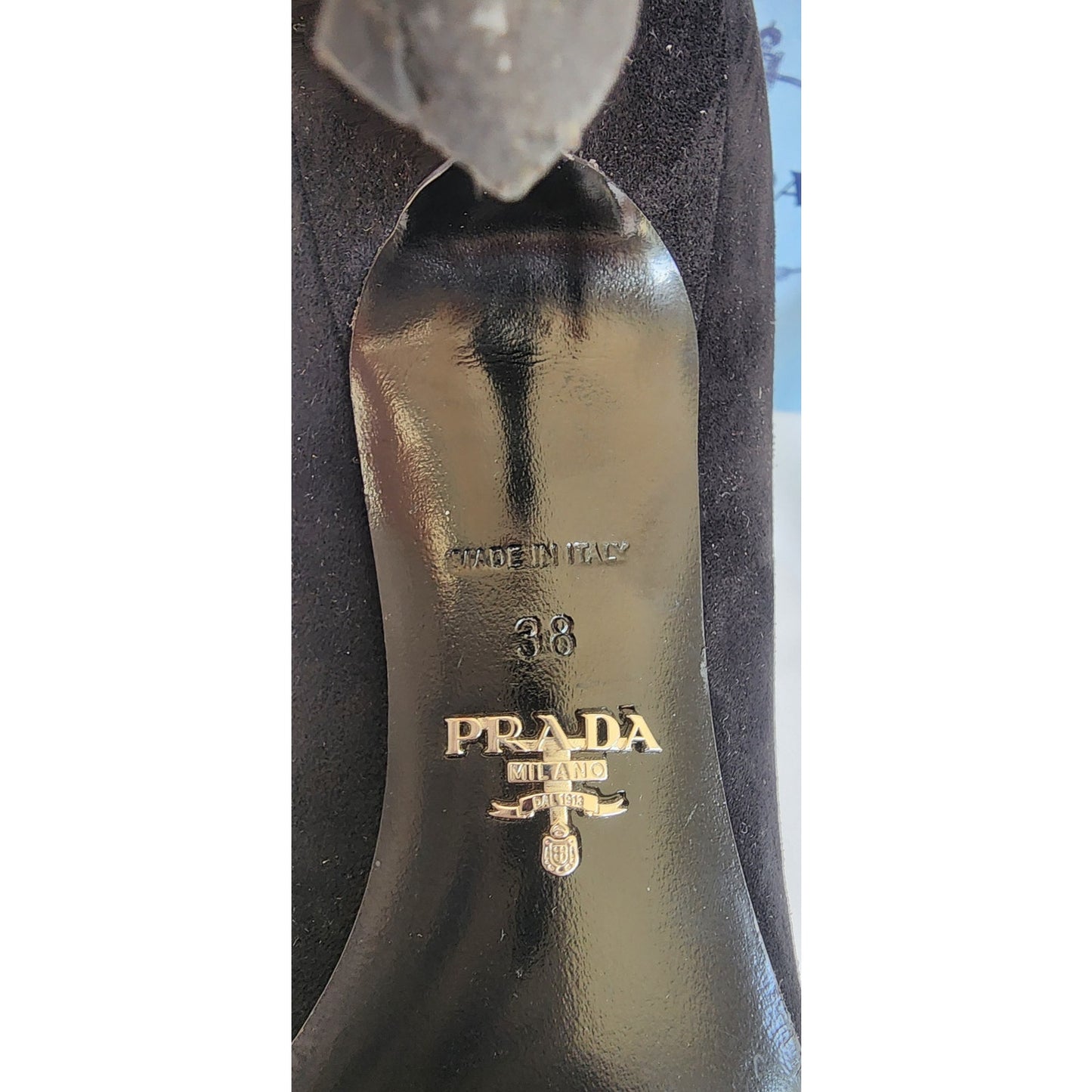 Prada Shoes Black Suede Kitten Heel Pumps with Bows Size 38 w/Original Box