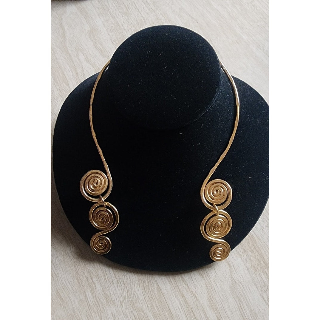 Vintage Gold Torque Choker Spiral Necklace Open Cuff
