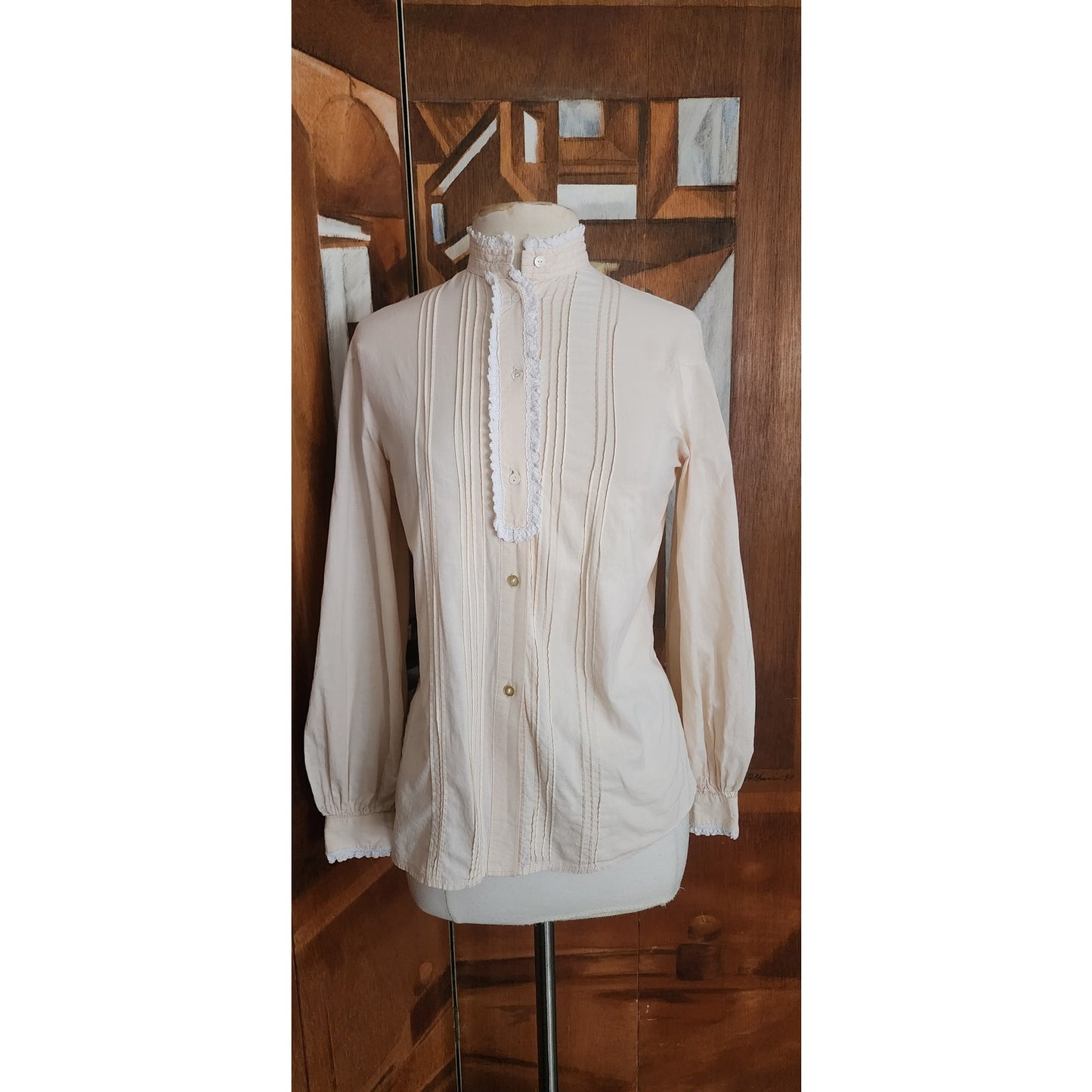 Vintage 80s Laura Ashley Cream Cotton Victorian Revival Blouse