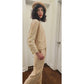 Vintage 1990s Sonia Rykiel Track Suit Beige Velour Gold Logo Buttons Top Pants