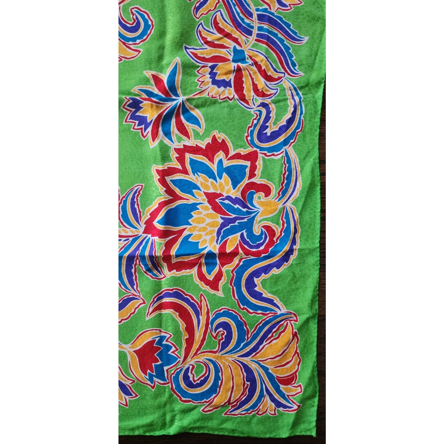 Vintage YSL Scarf Silkprint Square Floral Paisley Green Yves Saint Laurent 1970s 1980s