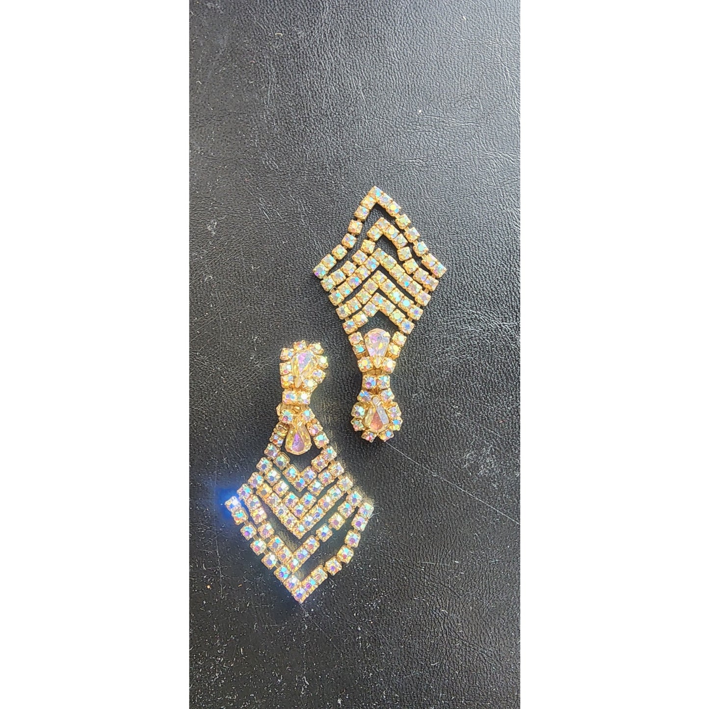 Vintage 60s Rhinestone Earrings Dangly Clips WEISS