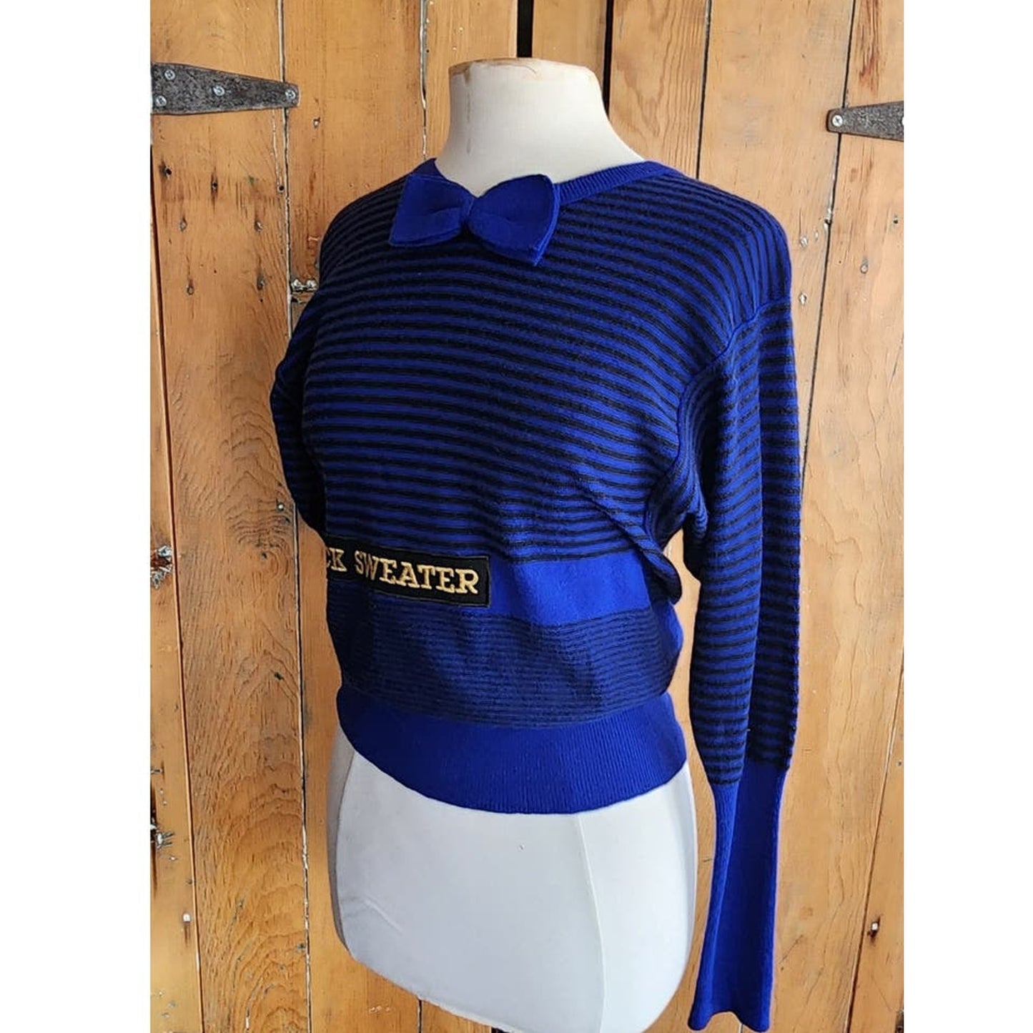 Vintage 90s Sonia Rykiel Blue Striped Sweater w/Bow