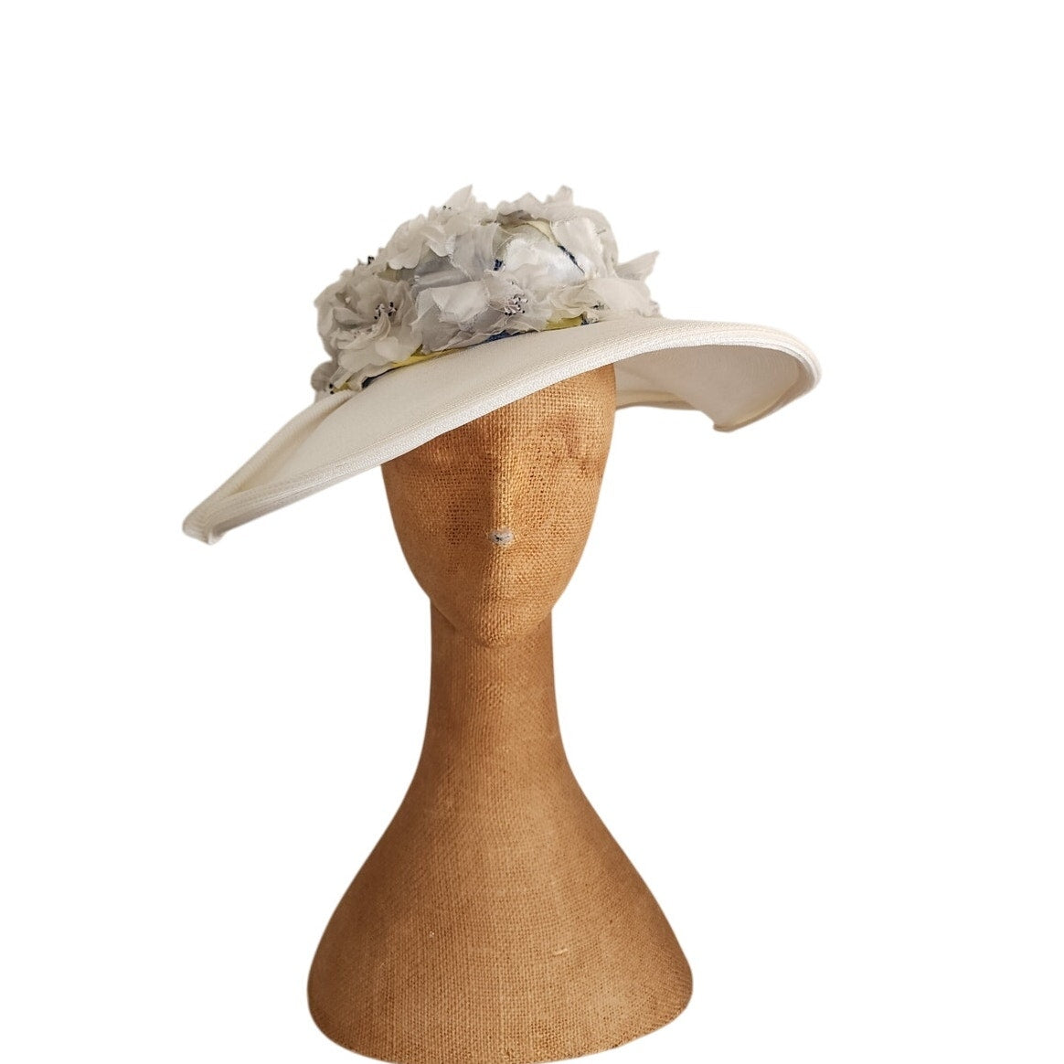 Vintage 50s Summer Hat White Straw Floral Crown Norman Durand