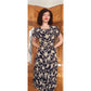 Vintage ORIGINAL 40s Leslie Fay Black Cream Floral Ribbon Rayon Midi Day Dress