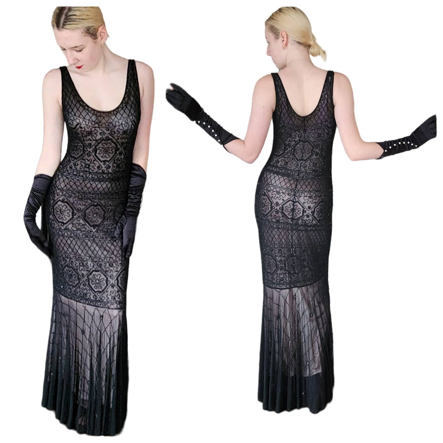 Vintage Y2K Evening Dress Sue Wong Nocturnes Beaded Black
