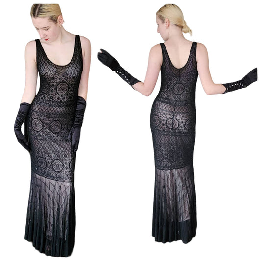 Vintage Y2K Evening Dress Sue Wong Nocturnes Beaded Black