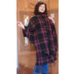 Vintage 90s Purple Wool Plaid Poncho Cloak Coat Cape w/Scarf