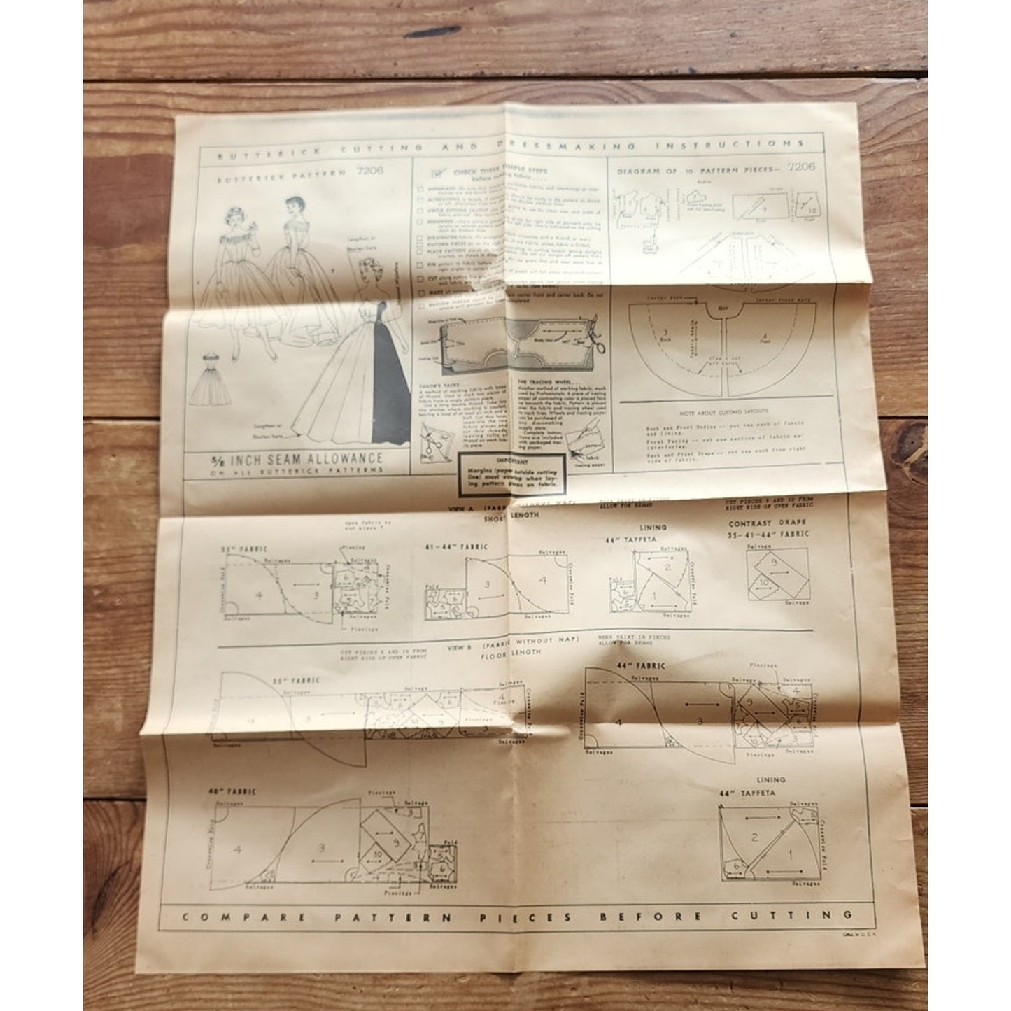 Vintage 1950s Sewing Pattern ORIGINAL: Formal Party Evening Dress Butterick 7206