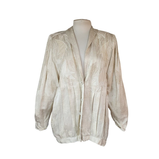 Vintage 80s Cream Blazer Oversized Artisinal Jacket w/Applique by Marilu / L