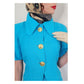 Vintage 1990s Christian Lacroix Skirt Suit Turquoise Blue + Gold Buttons / M