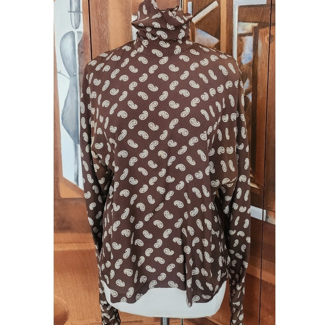 Vintage 80s GENNY Silkprint Blouse Tunic Paisley Print Brown White
