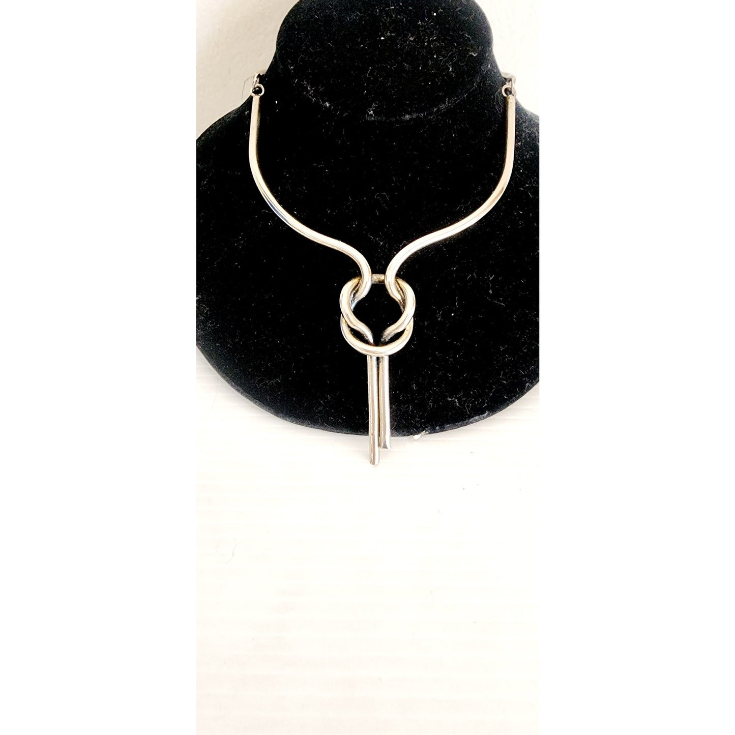 Vintage Silver Metal Necklace Tie Knot Modernist