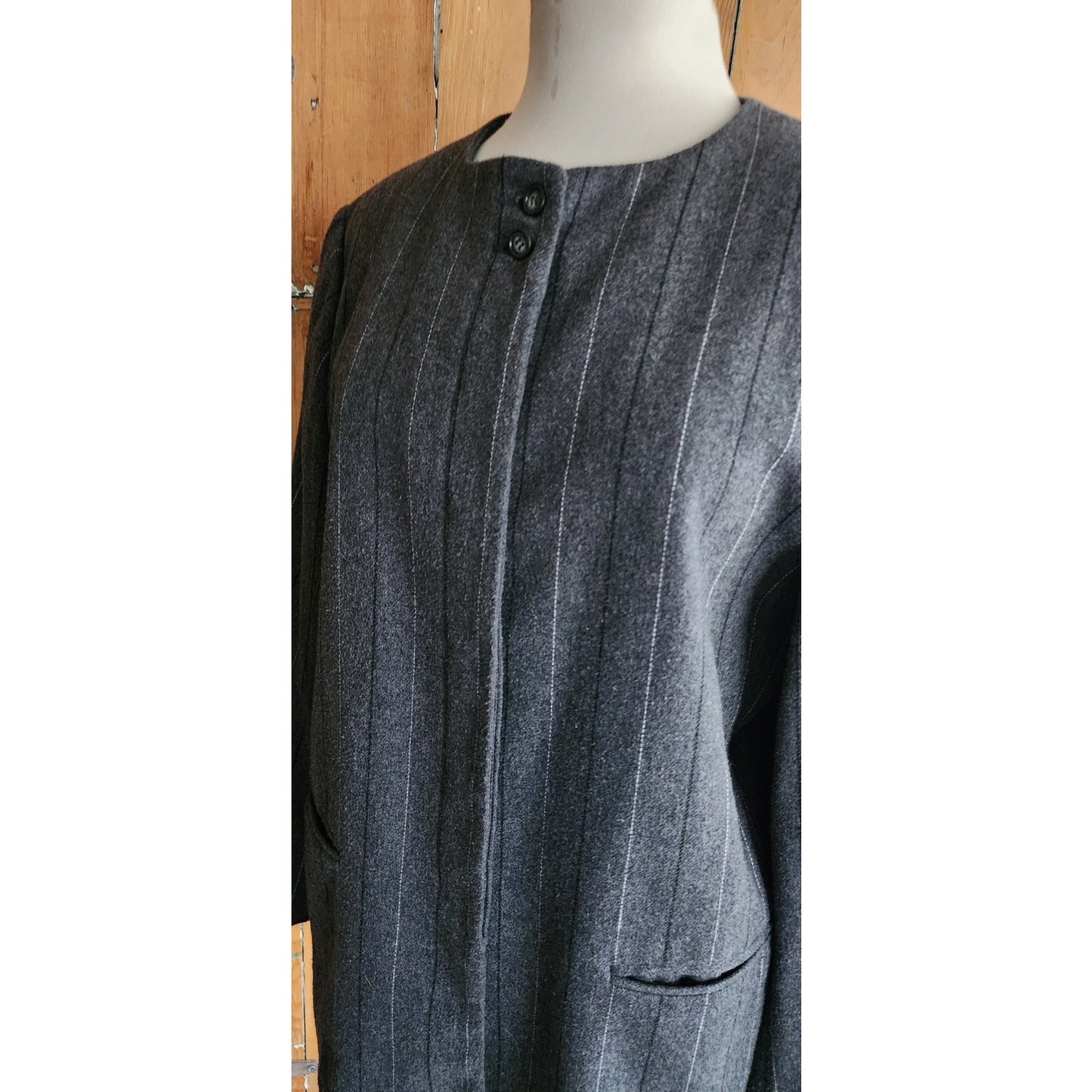 Vintage 80s Pinstriped Blazer Gray Wool Ashley Brooke