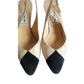 Vintage 1990s CELINE Paris Slingback Shoes Two Toned Black Cream Kitten Heel 7.5