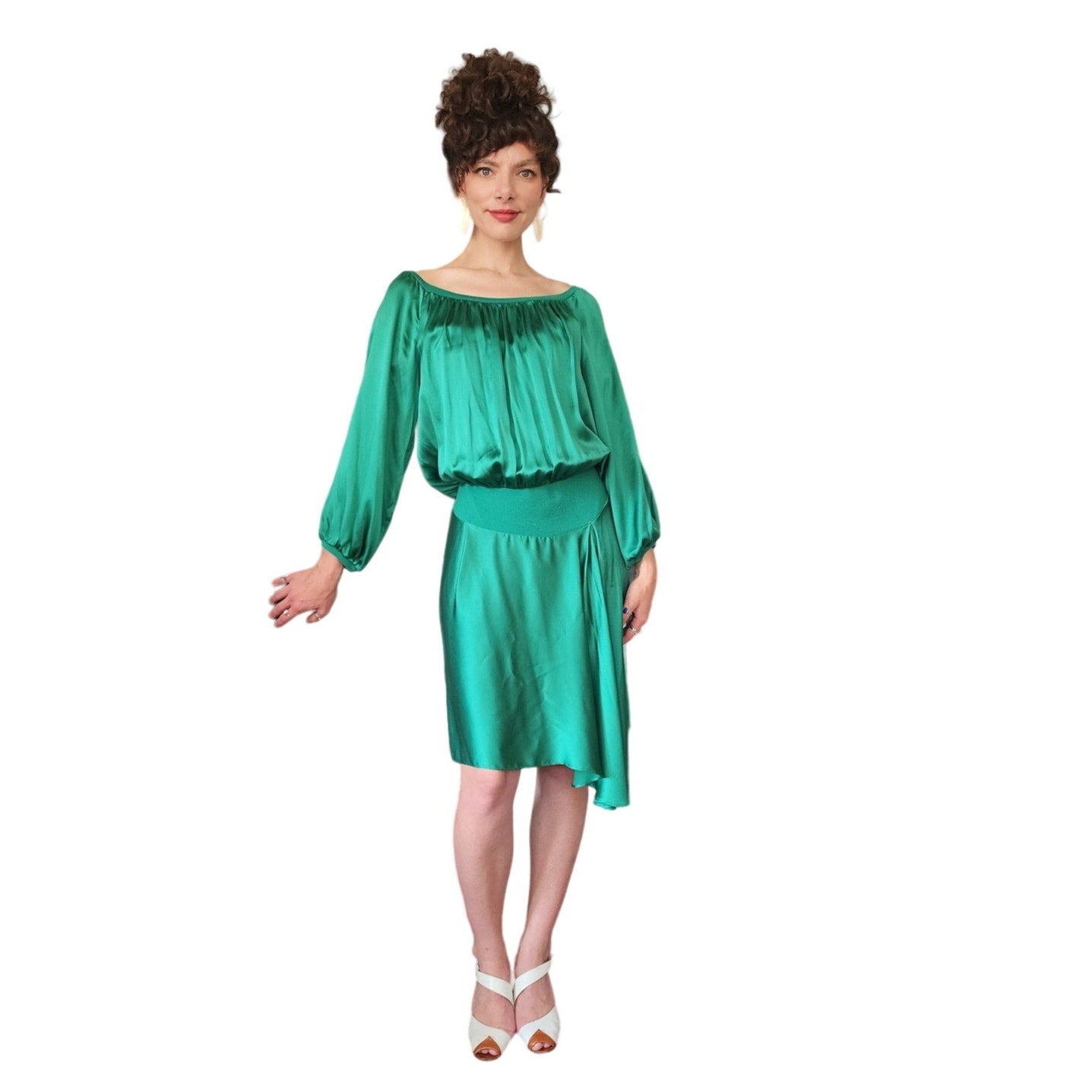 Yves Saint Laurent Green Silk Dress Asymmetrical Hem NWT