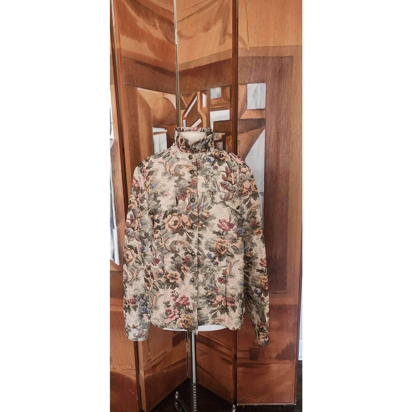 Vintage 1990s Tapestry Weave Jacket Maison Christina Floral Print Button Down