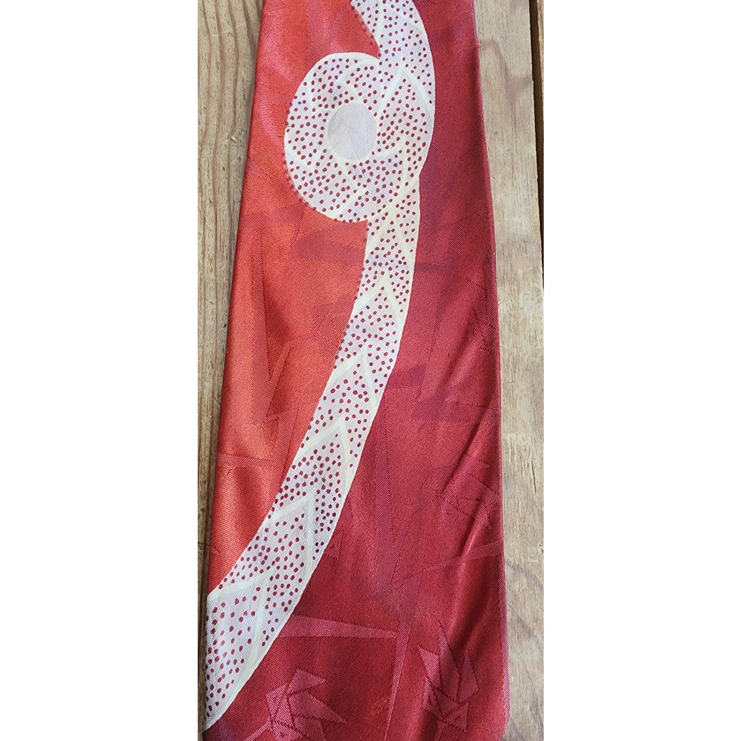 Vintage 1940s Mens Necktie Cranberry Red Cream Swirl Print Marshall Fields