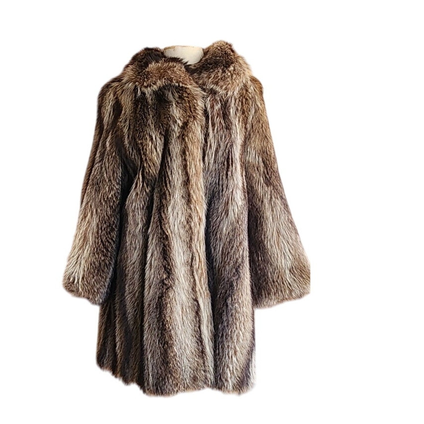 Vintage 70s Fur Coat Silver Tipped Raccoon Hip Length Revillon SATC