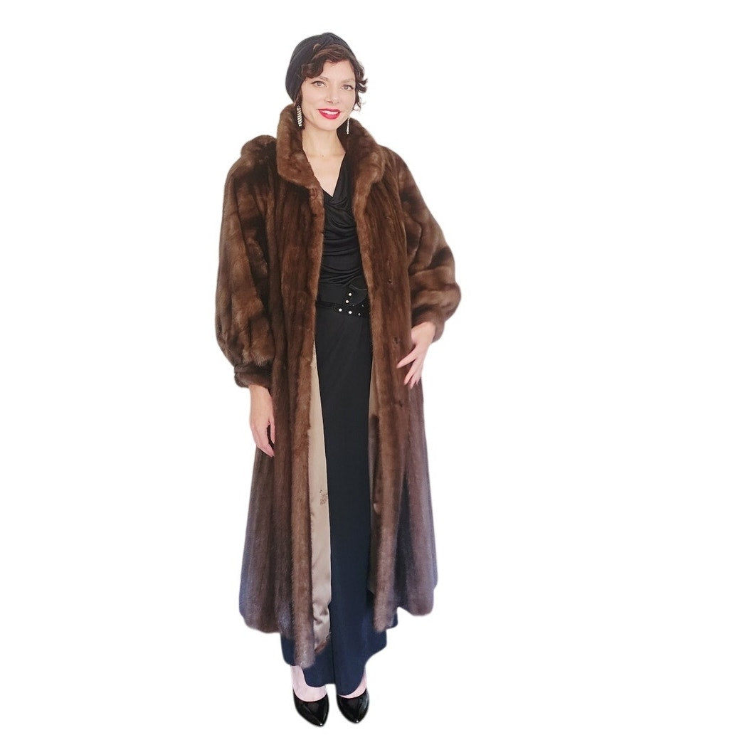 Vintage 1980s Sable Fur Coat Long Ankle Length Hoode