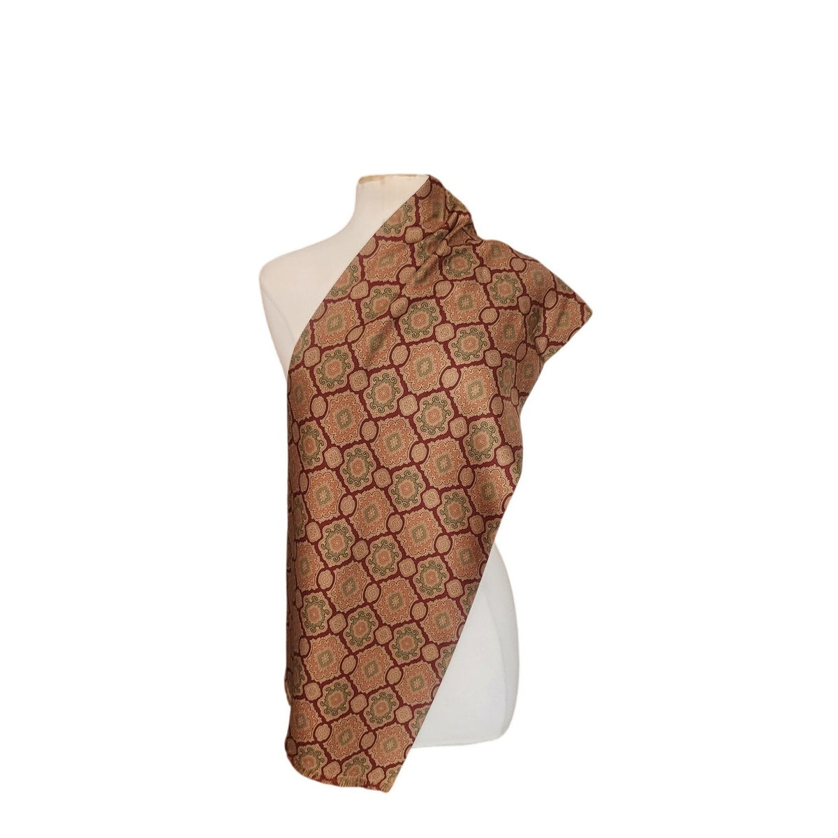 Vintage 1990s Jil Sander Scarf Brown Gold Silk Print Baroque Tessellation