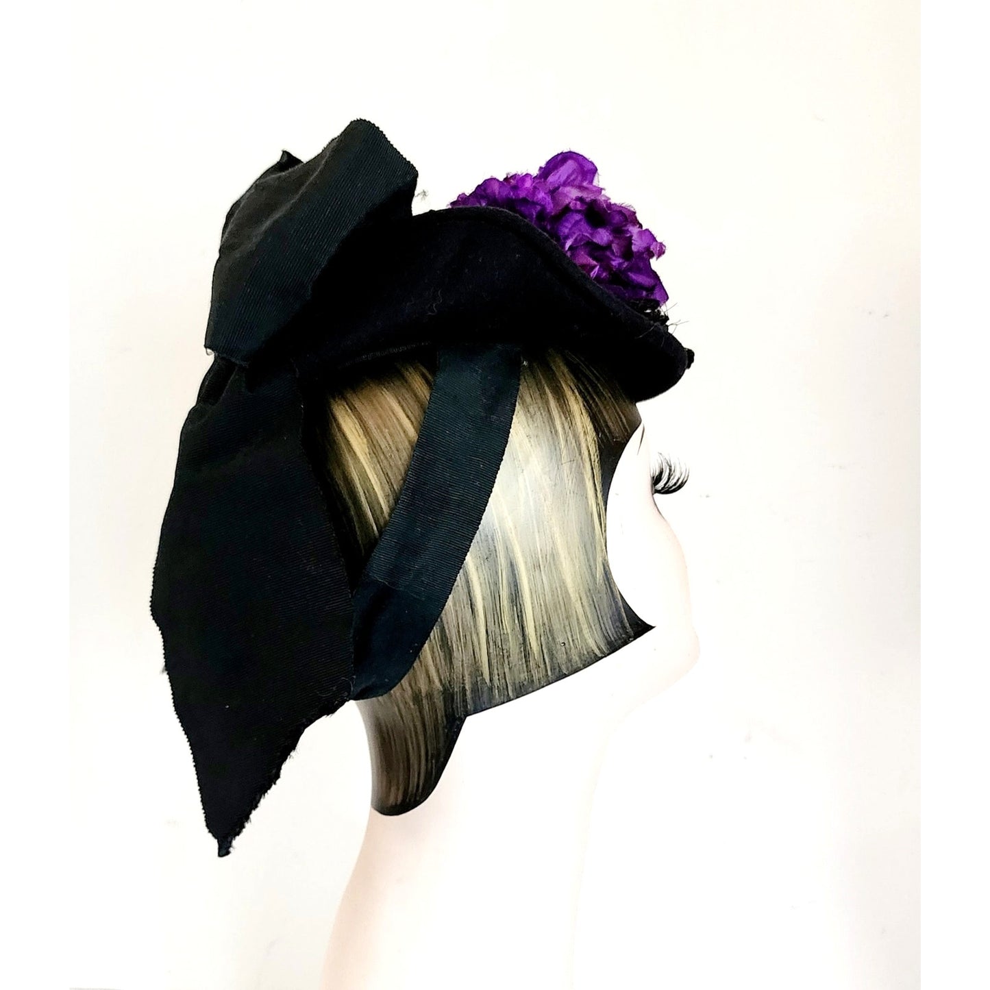 Vintage 30s Saucer Top Hat Purple Flowers New York Creation