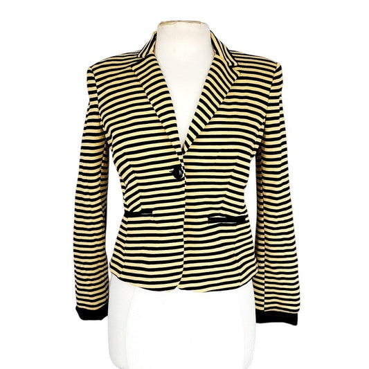 Vintage Cropped Blazer Yellow Black Stripe Fitted Jacket Trazou