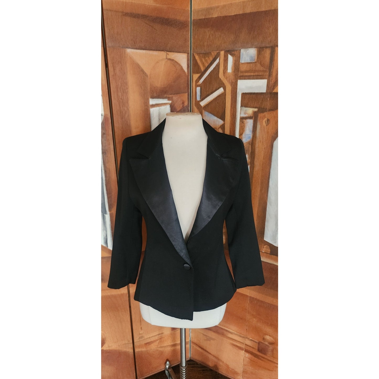 Vintage 90s CLAUDE BERT Black Blazer Tuxedo Tailcoat Fishtail Jacket Satin Lapel