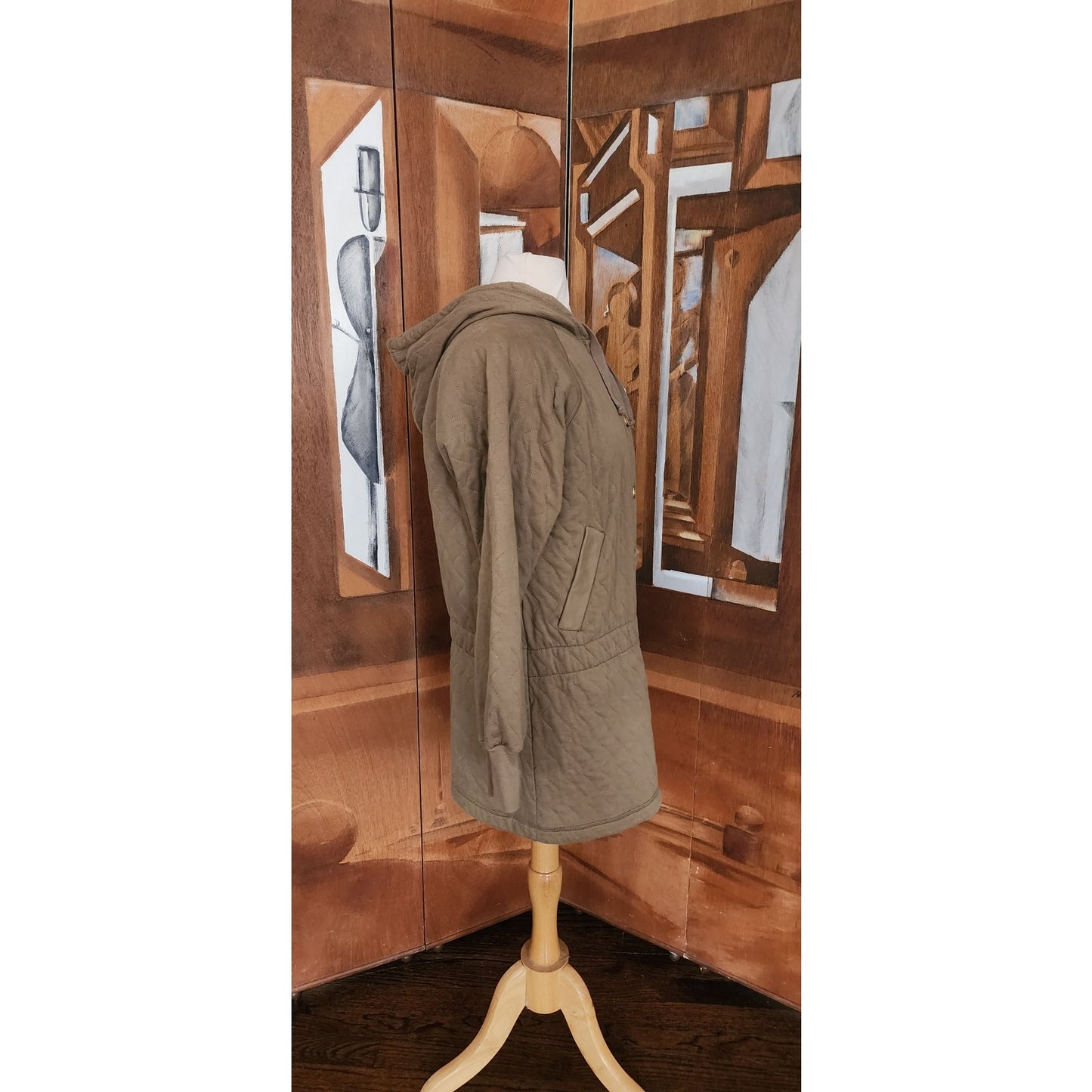 Vintage Sonia Rykiel 90s Quilted Hooded Jacket Brown Mid-Length / M