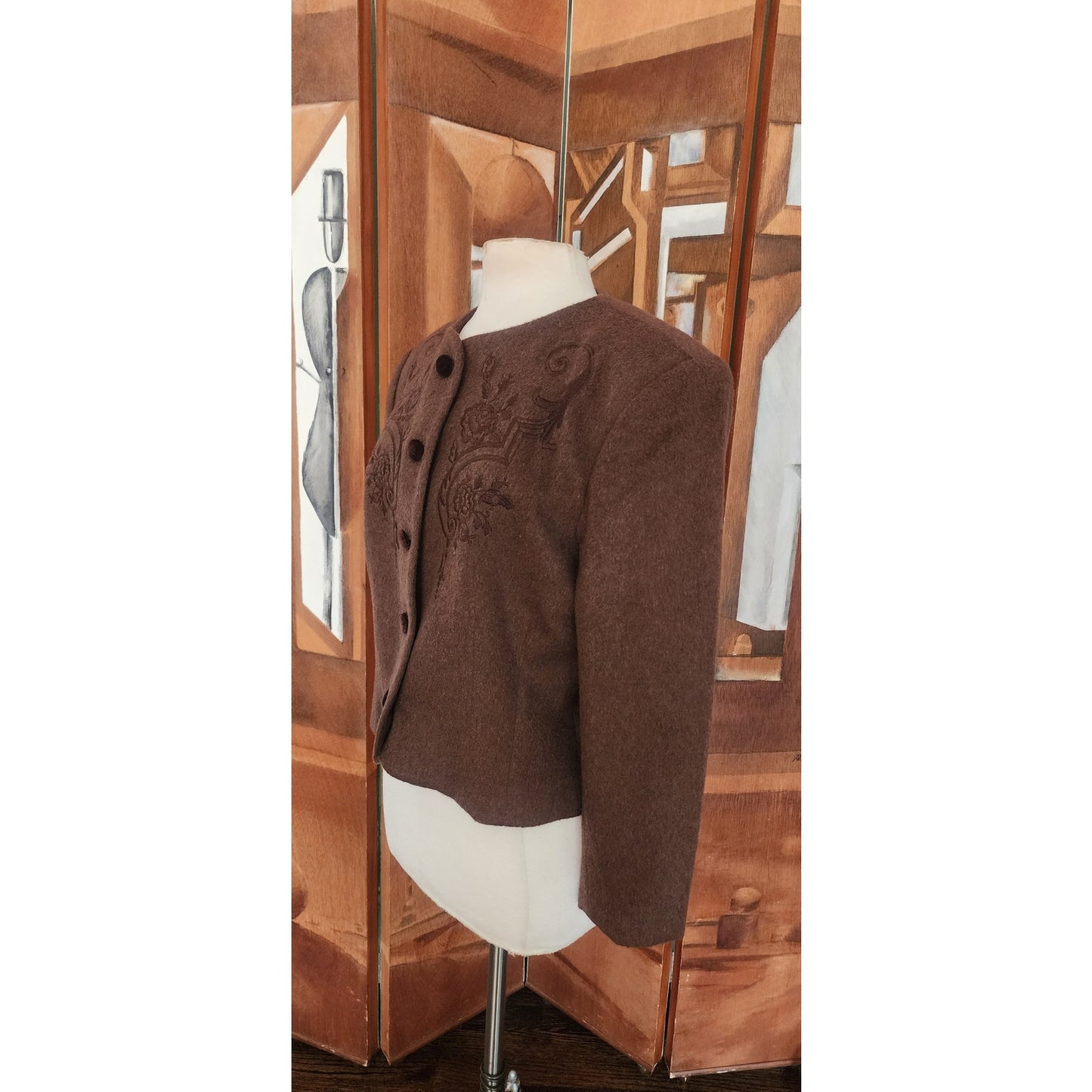 Vintage 1980s Herman Geist Blazer Embroidered Brown wool.