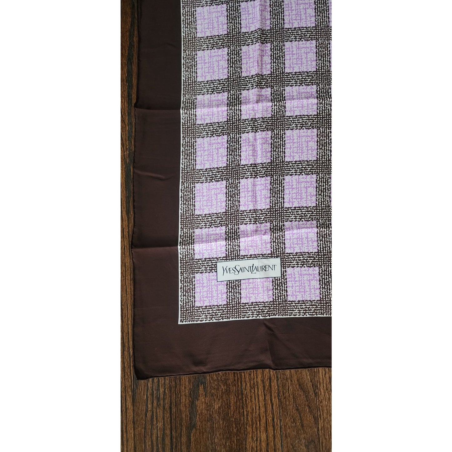 Vintage Yves Saint Laurent Silk Scarf Square Brown Purple Grid Geometric 70s 80s