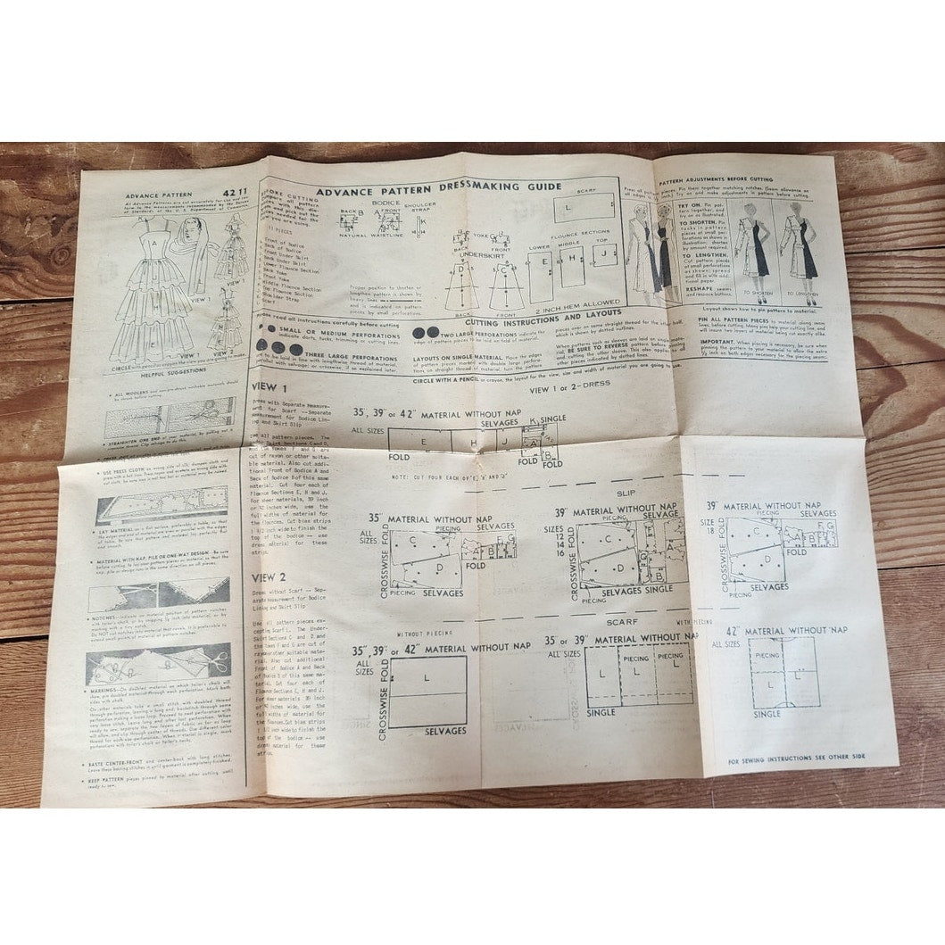 1940s Sewing Pattern: Evening Dress + Scarf Advance Pattern 4211