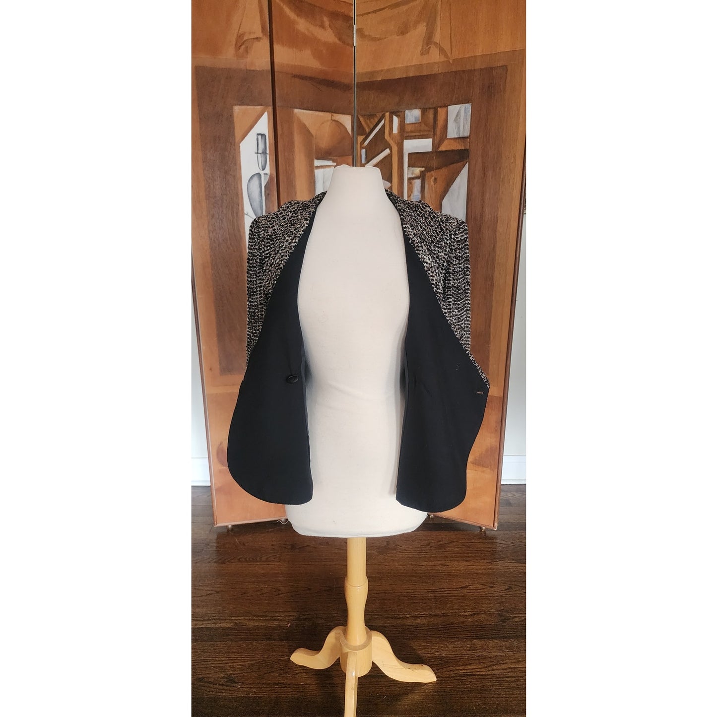 Vintage 2000s Armani Blazer Gray Gold Boucle Tweed Peplum Fitted Jacket / L