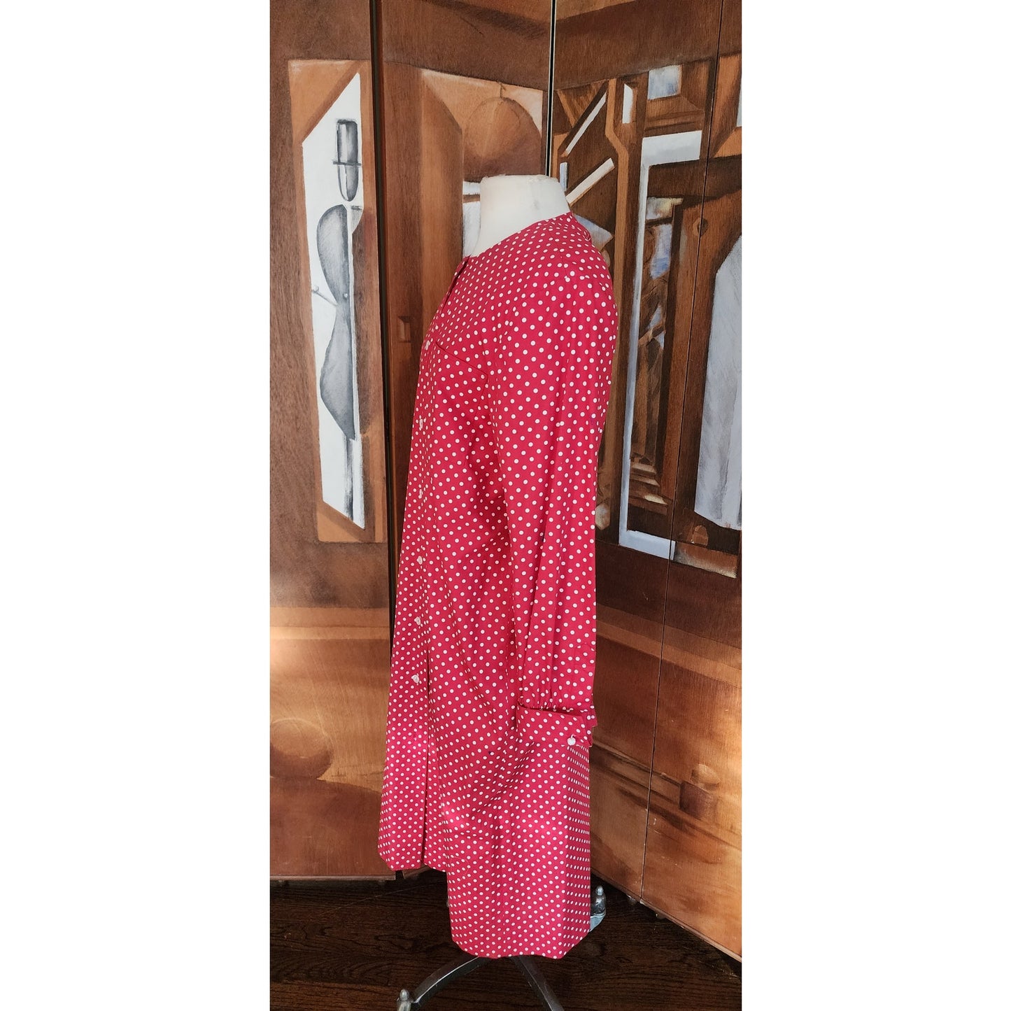 RARE Vintage Charvet Paris Red Polka Dot Ladies Shirtdress / M