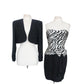 Vintage 80s AJ Bari Strapless Dress + Bolero Jacket Suit Set Zebra Print Black White Silk / M
