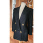 Vintage 80s GENNY Blazer Black Linen Jacket Hip Length Double Breasted Gold Buttons / M