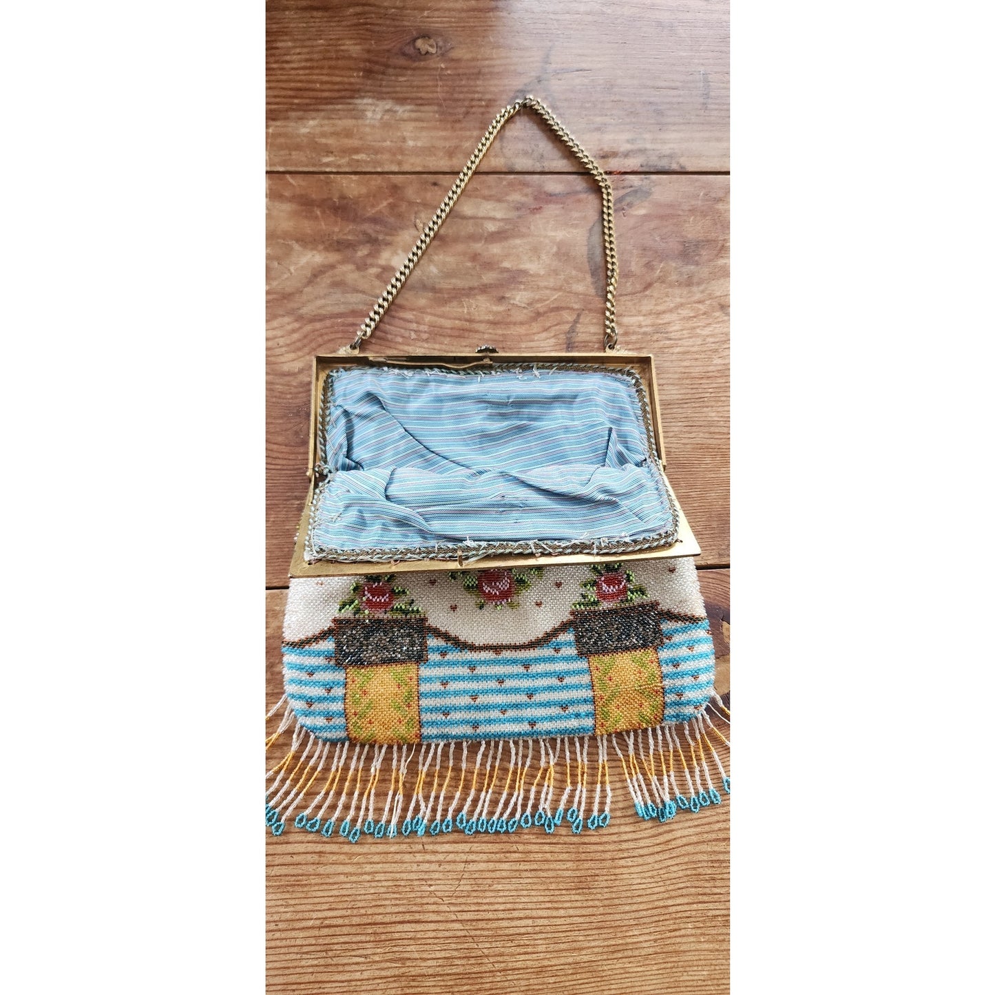 Antique Art Nouveau Bag Micro Beaded Edwardian Purse w/Fringe