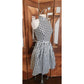 Vintage 80s Morton Myles Dress Mod Black White Checkerboard Print Sleeveless Shift Shiny Clear Sequins