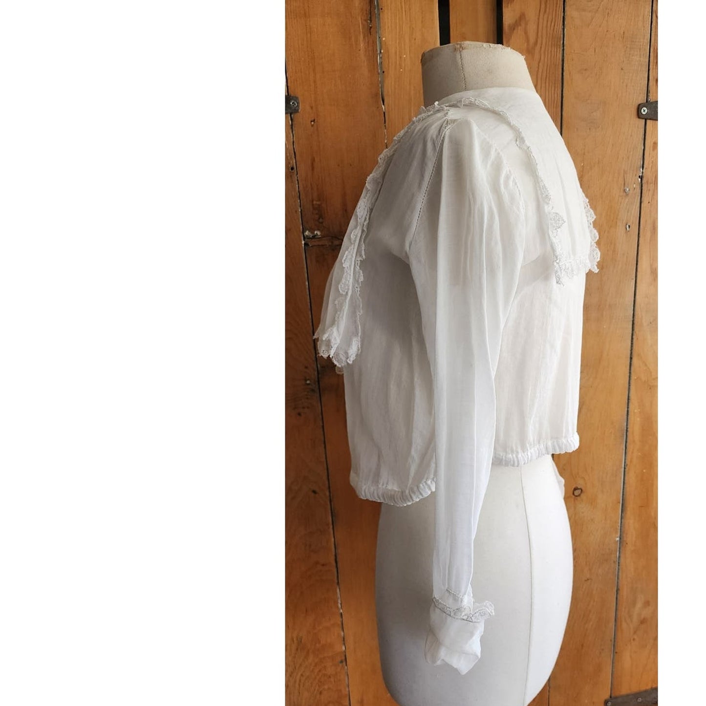 Antique Edwardian White Blouse Frilly Front Panel Sailor Collar