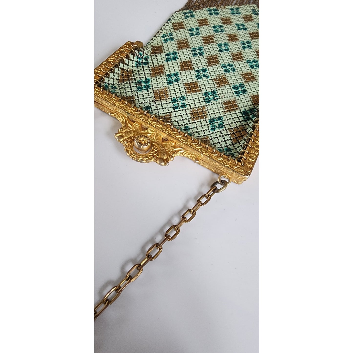 Antique 20s Mesh Purse Green Art Deco Evening Bag Mandalian