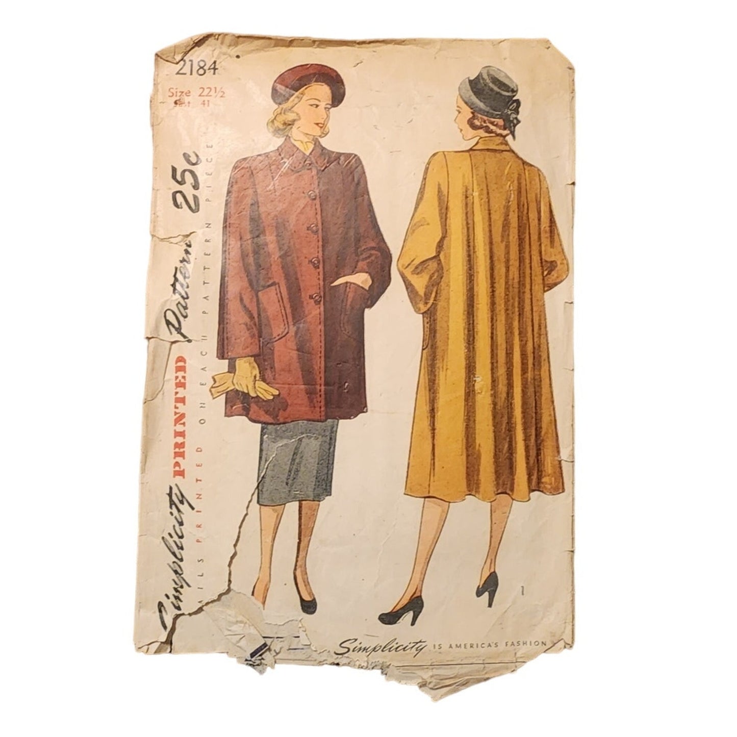 Vintage 1940s Sewing Pattern: Womens Swing Coat Simplicity 2184