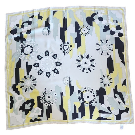 Vintage Pucci Silk Scarf Yellow Black Floral Abstract Print