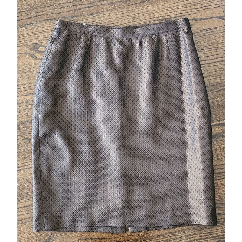 Vintage ESCADA Skirt Brown Metallic Silk Wool Blend Diamond Print / Waist 32" Size 44