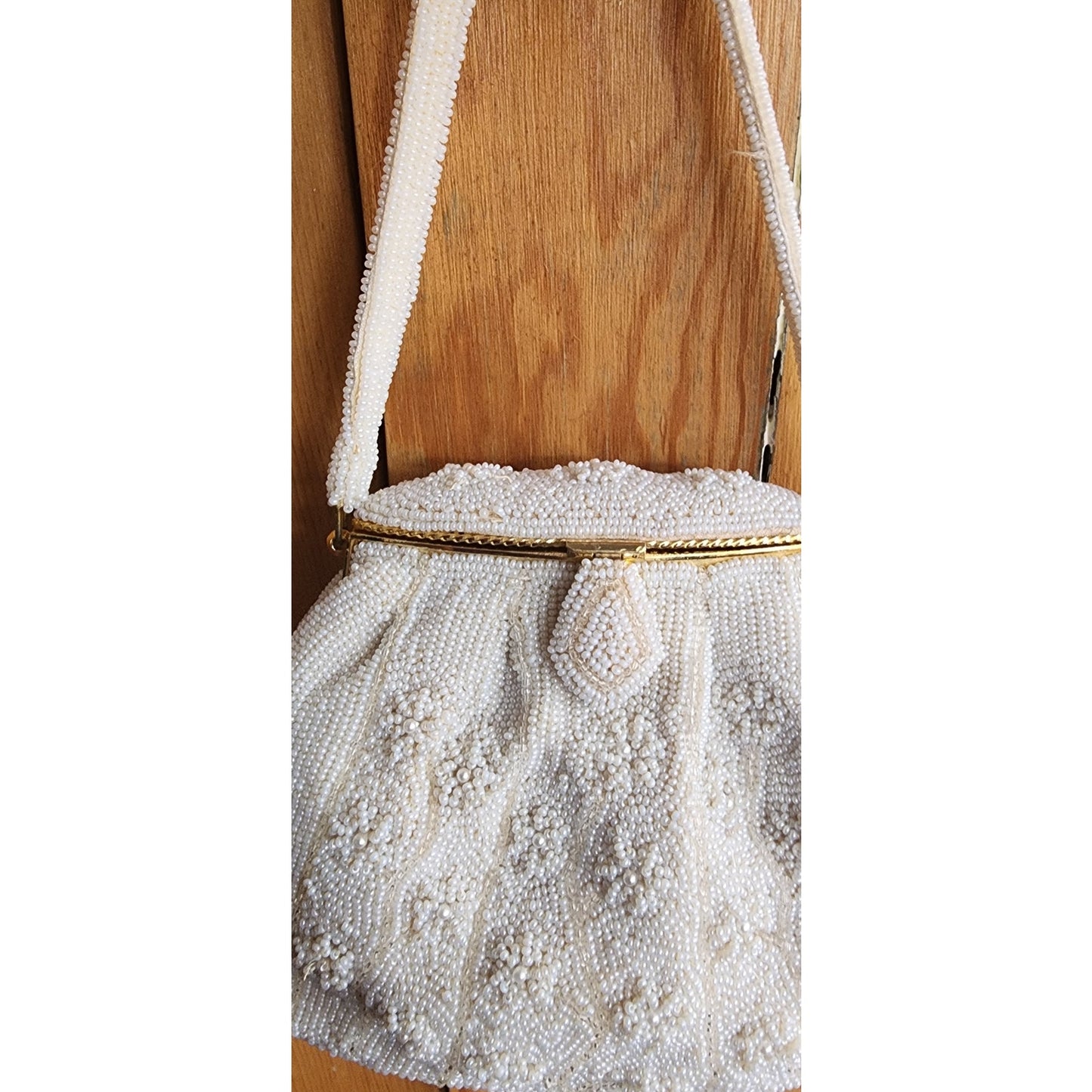 Vintage 50s Evening Bag White Beads Walborg