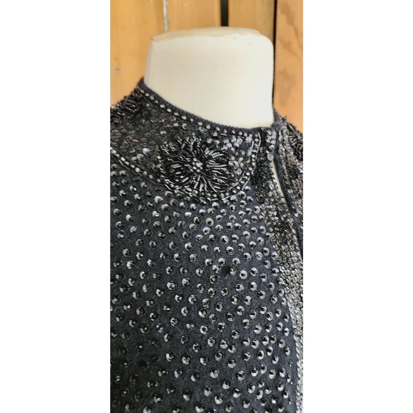 Vintage 50s Beaded Cardigan Black Angora Wool