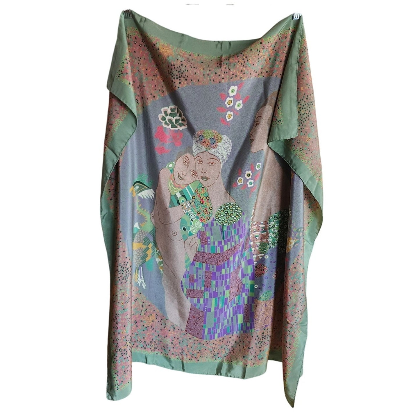 Vintage 80s Bottega Veneta Silk Scarf Shawl Wrap Klimt Inspired Print