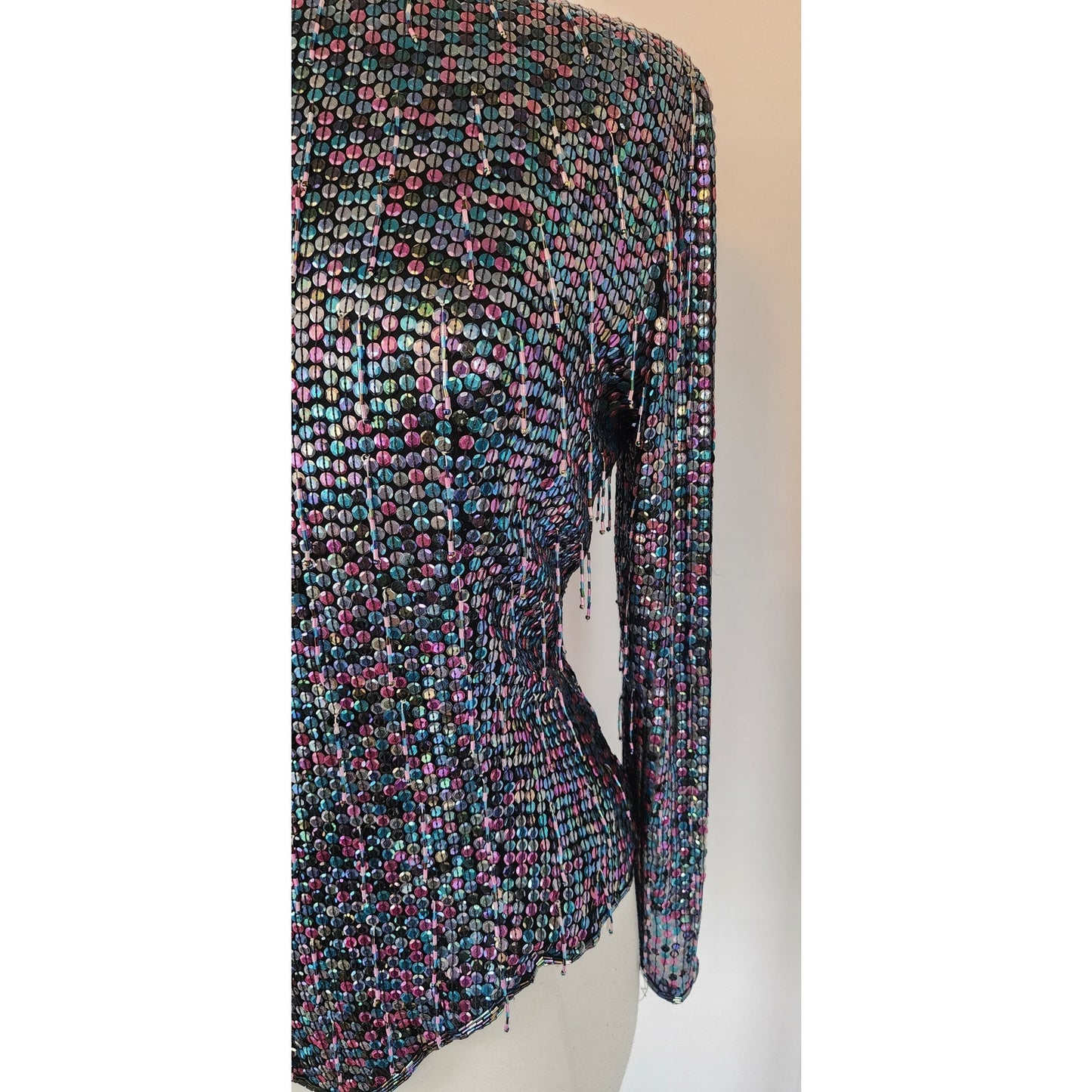 Vintage 80s Sequined Tunic Purple Blue Evening Top by Diva