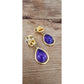 Vintage 80s 90s Gold and Purple Teardrop Clip-On Earrings Etruscan Revival